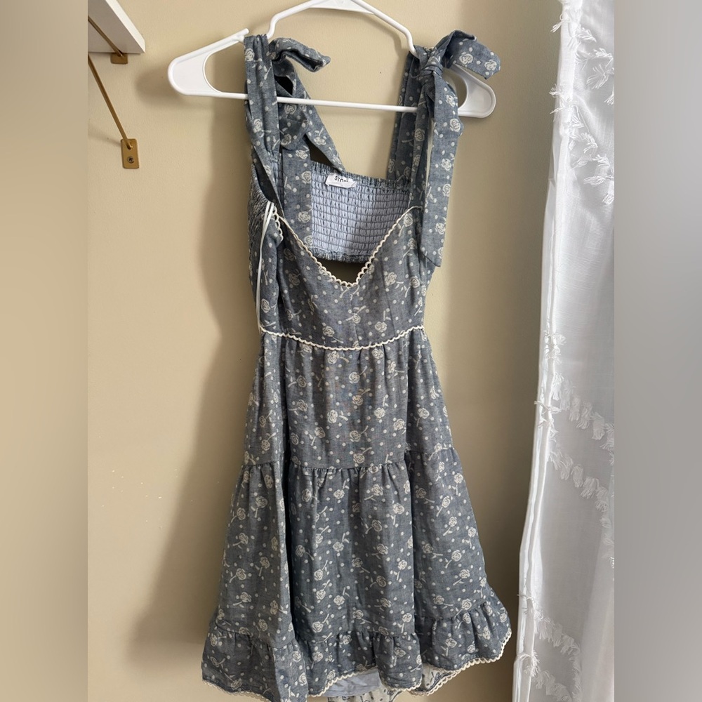 Storia Light Blue Smocked Floral Dress